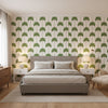 SUNSET BOULEVARD Green | Thibaut Wallcoverings - Bedroom Visualization (AI-generated, may not be to scale. Verify pattern scale with product specifications.)