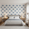 SUNSET BOULEVARD Blue | Thibaut Wallcoverings - Bedroom Visualization (AI-generated, may not be to scale. Verify pattern scale with product specifications.)