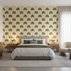 SUNSET BOULEVARD Beige | Thibaut Wallcoverings - Bedroom Visualization (AI-generated, may not be to scale. Verify pattern scale with product specifications.)