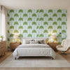 SUNSET BOULEVARD Green and Blue | Thibaut Wallcoverings - Bedroom Visualization (AI-generated, may not be to scale. Verify pattern scale with product specifications.)