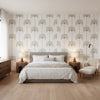 SUNSET BOULEVARD Metallic Silver | Thibaut Wallcoverings - Bedroom Visualization (AI-generated, may not be to scale. Verify pattern scale with product specifications.)