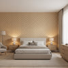 Bethany White on Natural | Thibaut Wallcoverings - Bedroom Visualization (AI-generated, may not be to scale. Verify pattern scale with product specifications.)