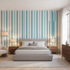 Maggie Stripe Teal | Thibaut Wallcoverings - Bedroom Visualization (AI-generated, may not be to scale. Verify pattern scale with product specifications.)
