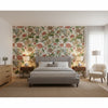 Hill Garden Flax | Thibaut Wallcoverings - Bedroom Visualization (AI-generated, may not be to scale. Verify pattern scale with product specifications.)