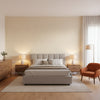 Holiday Trellis Beige | Thibaut Wallcoverings - Bedroom Visualization (AI-generated, may not be to scale. Verify pattern scale with product specifications.)