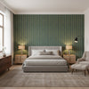 Cork Forest Olive Green | Thibaut Wallcoverings - Bedroom Visualization (AI-generated, may not be to scale. Verify pattern scale with product specifications.)