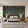 Cork Forest Peacock Blue | Thibaut Wallcoverings - Bedroom Visualization (AI-generated, may not be to scale. Verify pattern scale with product specifications.)