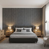 Cork Forest Charcoal | Thibaut Wallcoverings - Bedroom Visualization (AI-generated, may not be to scale. Verify pattern scale with product specifications.)