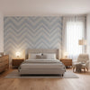 Elevation Blue and White | Thibaut Wallcoverings - Bedroom Visualization (AI-generated, may not be to scale. Verify pattern scale with product specifications.)
