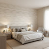 Equinox Beige | Thibaut Wallcoverings - Bedroom Visualization (AI-generated, may not be to scale. Verify pattern scale with product specifications.)