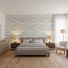 Equinox Spa Blue and Beige | Thibaut Wallcoverings - Bedroom Visualization (AI-generated, may not be to scale. Verify pattern scale with product specifications.)