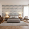 Equinox Blue and Beige | Thibaut Wallcoverings - Bedroom Visualization (AI-generated, may not be to scale. Verify pattern scale with product specifications.)