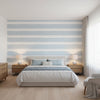 Mizu Stripe Spa Blue | Thibaut Wallcoverings - Bedroom Visualization (AI-generated, may not be to scale. Verify pattern scale with product specifications.)