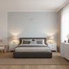 Pergola Navy | Thibaut Wallcoverings - Bedroom Visualization (AI-generated, may not be to scale. Verify pattern scale with product specifications.)