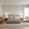 Square Dance Grey | Thibaut Wallcoverings - Bedroom Visualization (AI-generated, may not be to scale. Verify pattern scale with product specifications.)
