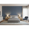 Square Dance Navy | Thibaut Wallcoverings - Bedroom Visualization (AI-generated, may not be to scale. Verify pattern scale with product specifications.)