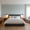 Tortona Spa Blue | Thibaut Wallcoverings - Bedroom Visualization (AI-generated, may not be to scale. Verify pattern scale with product specifications.)