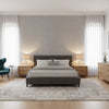 Tortona Grey | Thibaut Wallcoverings - Bedroom Visualization (AI-generated, may not be to scale. Verify pattern scale with product specifications.)