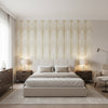 Viva Metallic Gold | Thibaut Wallcoverings - Bedroom Visualization (AI-generated, may not be to scale. Verify pattern scale with product specifications.)