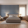 Viva Navy and Light Blue | Thibaut Wallcoverings - Bedroom Visualization (AI-generated, may not be to scale. Verify pattern scale with product specifications.)