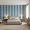 Viva Navy and Aqua | Thibaut Wallcoverings - Bedroom Visualization (AI-generated, may not be to scale. Verify pattern scale with product specifications.)