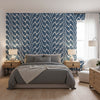 Ginger Navy | Thibaut Wallcoverings - Bedroom Visualization (AI-generated, may not be to scale. Verify pattern scale with product specifications.)