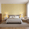 Ginger Yellow | Thibaut Wallcoverings - Bedroom Visualization (AI-generated, may not be to scale. Verify pattern scale with product specifications.)