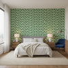Ginger Emerald | Thibaut Wallcoverings - Bedroom Visualization (AI-generated, may not be to scale. Verify pattern scale with product specifications.)