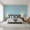 Ginger Turquoise | Thibaut Wallcoverings - Bedroom Visualization (AI-generated, may not be to scale. Verify pattern scale with product specifications.)