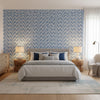 Ginger Blue | Thibaut Wallcoverings - Bedroom Visualization (AI-generated, may not be to scale. Verify pattern scale with product specifications.)