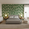 Maverick Emerald | Thibaut Wallcoverings - Bedroom Visualization (AI-generated, may not be to scale. Verify pattern scale with product specifications.)