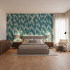 Maverick Teal | Thibaut Wallcoverings - Bedroom Visualization (AI-generated, may not be to scale. Verify pattern scale with product specifications.)
