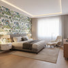 Mystic Garden Blue and Green | Thibaut Wallcoverings - Bedroom Visualization (AI-generated, may not be to scale. Verify pattern scale with product specifications.)