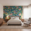 Mystic Garden Teal | Thibaut Wallcoverings - Bedroom Visualization (AI-generated, may not be to scale. Verify pattern scale with product specifications.)