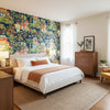 Mystic Garden Navy | Thibaut Wallcoverings - Bedroom Visualization (AI-generated, may not be to scale. Verify pattern scale with product specifications.)