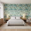 Mystic Garden Spa Blue | Thibaut Wallcoverings - Bedroom Visualization (AI-generated, may not be to scale. Verify pattern scale with product specifications.)