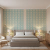 Nola Stripe Aqua | Thibaut Wallcoverings - Bedroom Visualization (AI-generated, may not be to scale. Verify pattern scale with product specifications.)