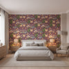 Pasadena Plum | Thibaut Wallcoverings - Bedroom Visualization (AI-generated, may not be to scale. Verify pattern scale with product specifications.)