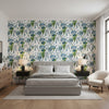 Pasadena Blue and Green | Thibaut Wallcoverings - Bedroom Visualization (AI-generated, may not be to scale. Verify pattern scale with product specifications.)