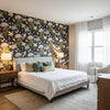 Pasadena Black | Thibaut Wallcoverings - Bedroom Visualization (AI-generated, may not be to scale. Verify pattern scale with product specifications.)