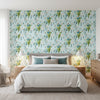 Pasadena Spa Blue | Thibaut Wallcoverings - Bedroom Visualization (AI-generated, may not be to scale. Verify pattern scale with product specifications.)