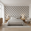 Austin Diamond Brown | Thibaut Wallcoverings - Bedroom Visualization (AI-generated, may not be to scale. Verify pattern scale with product specifications.)