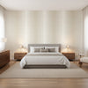 Bozeman Stripe Beige | Thibaut Wallcoverings - Bedroom Visualization (AI-generated, may not be to scale. Verify pattern scale with product specifications.)