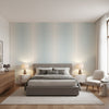 Bozeman Stripe Spa Blue | Thibaut Wallcoverings - Bedroom Visualization (AI-generated, may not be to scale. Verify pattern scale with product specifications.)