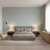 High Plains Spa Blue | Thibaut Wallcoverings - Bedroom Visualization (AI-generated, may not be to scale. Verify pattern scale with product specifications.)