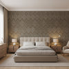 High Plains Brown | Thibaut Wallcoverings - Bedroom Visualization (AI-generated, may not be to scale. Verify pattern scale with product specifications.)