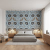 Lewis Mineral Blue | Thibaut Wallcoverings - Bedroom Visualization (AI-generated, may not be to scale. Verify pattern scale with product specifications.)