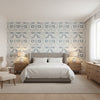 Lewis Spa Blue | Thibaut Wallcoverings - Bedroom Visualization (AI-generated, may not be to scale. Verify pattern scale with product specifications.)