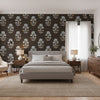 Lily Flower Black | Thibaut Wallcoverings - Bedroom Visualization (AI-generated, may not be to scale. Verify pattern scale with product specifications.)