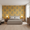 Lily Flower Harvest Gold | Thibaut Wallcoverings - Bedroom Visualization (AI-generated, may not be to scale. Verify pattern scale with product specifications.)